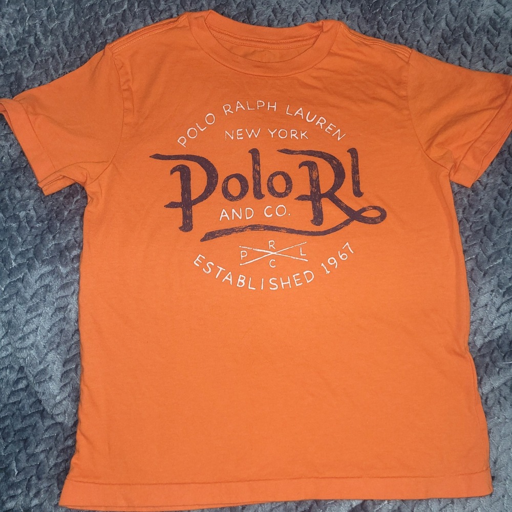 Polo Ralph Lauren Boys Orange Graphic Tee and Navy Blue Pony Shorts Set Size 5 6 - Picture 8 of 8